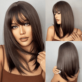 Lace Medium Straight Wig with Bangs - Anellace